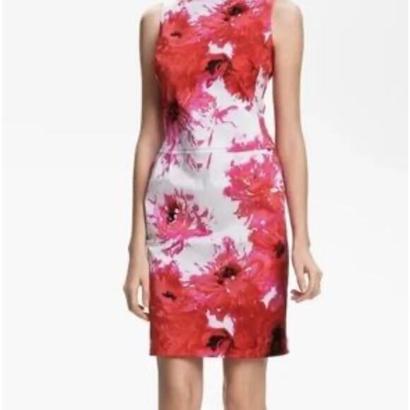 St John Red Floral Sleeveless Shift Mini Dress Sz 10 - Picture 1 of 10
